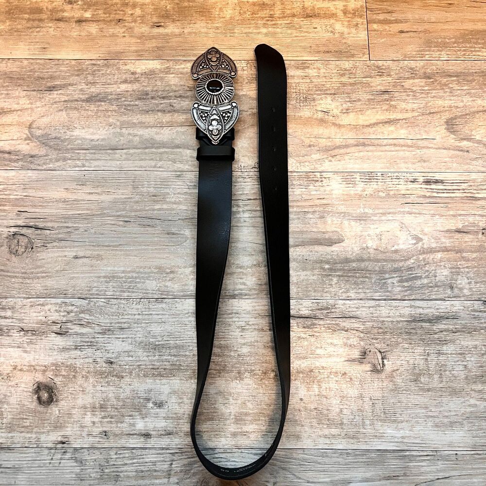 Christina Christin Leather Belt Size 30 Western Silver Buckle Statement Boho Vtg